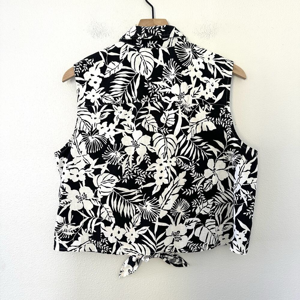 Vintage Jones New York Top XL Black White Tropical 100% Cotton Linen Blend Beach - Picture 5 of 7